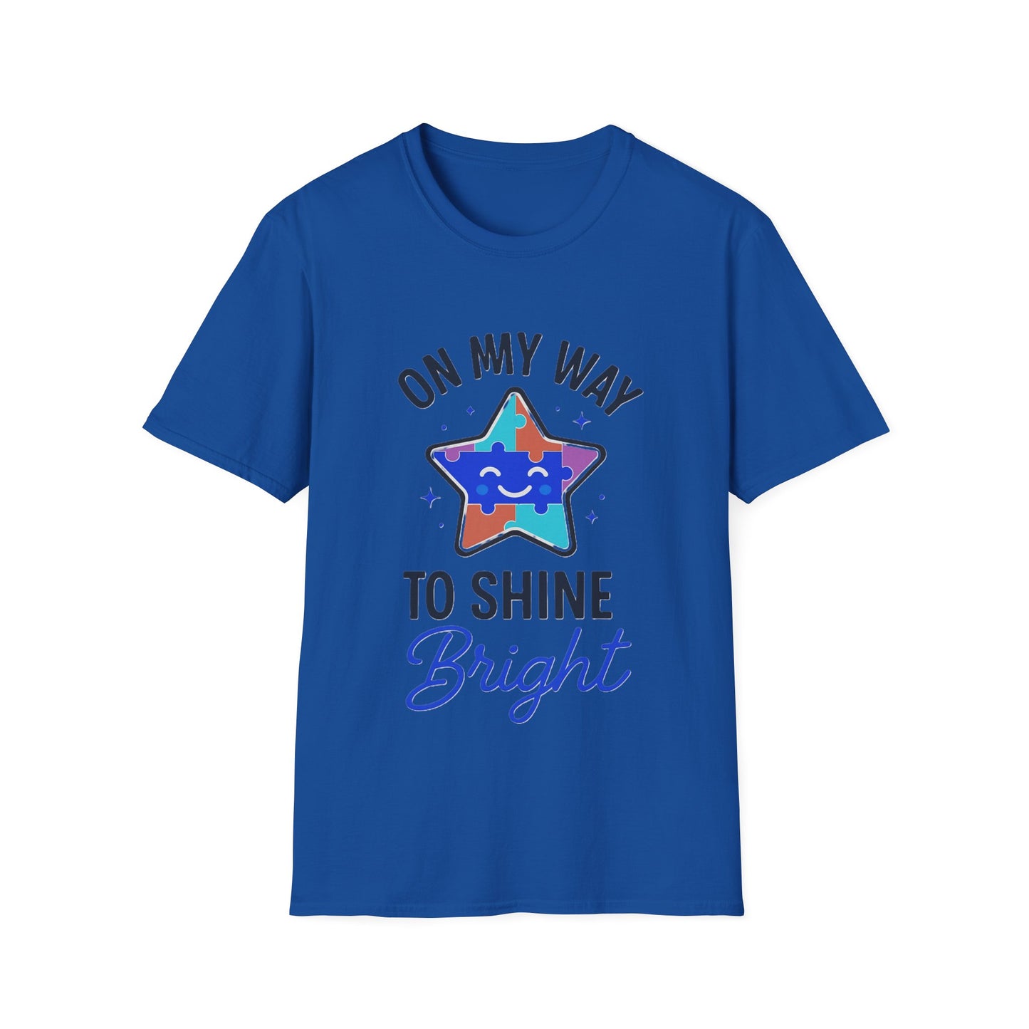 On My Way to Shine Bright Shirt – Autism Pride T-Shirt with Colorful Puzzle Star Design