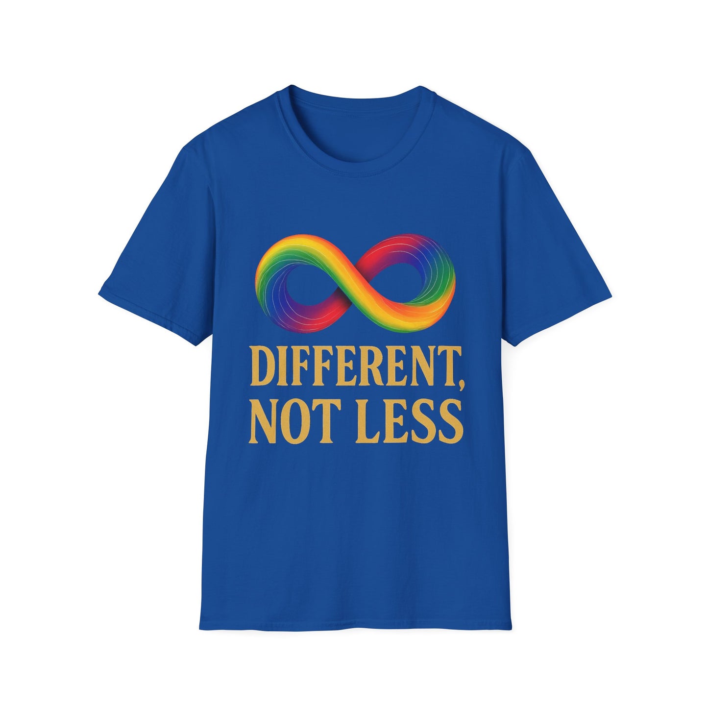 Different, Not Less Shirt – Rainbow Infinity Symbol T-Shirt for Autism Advocacy & Inclusion