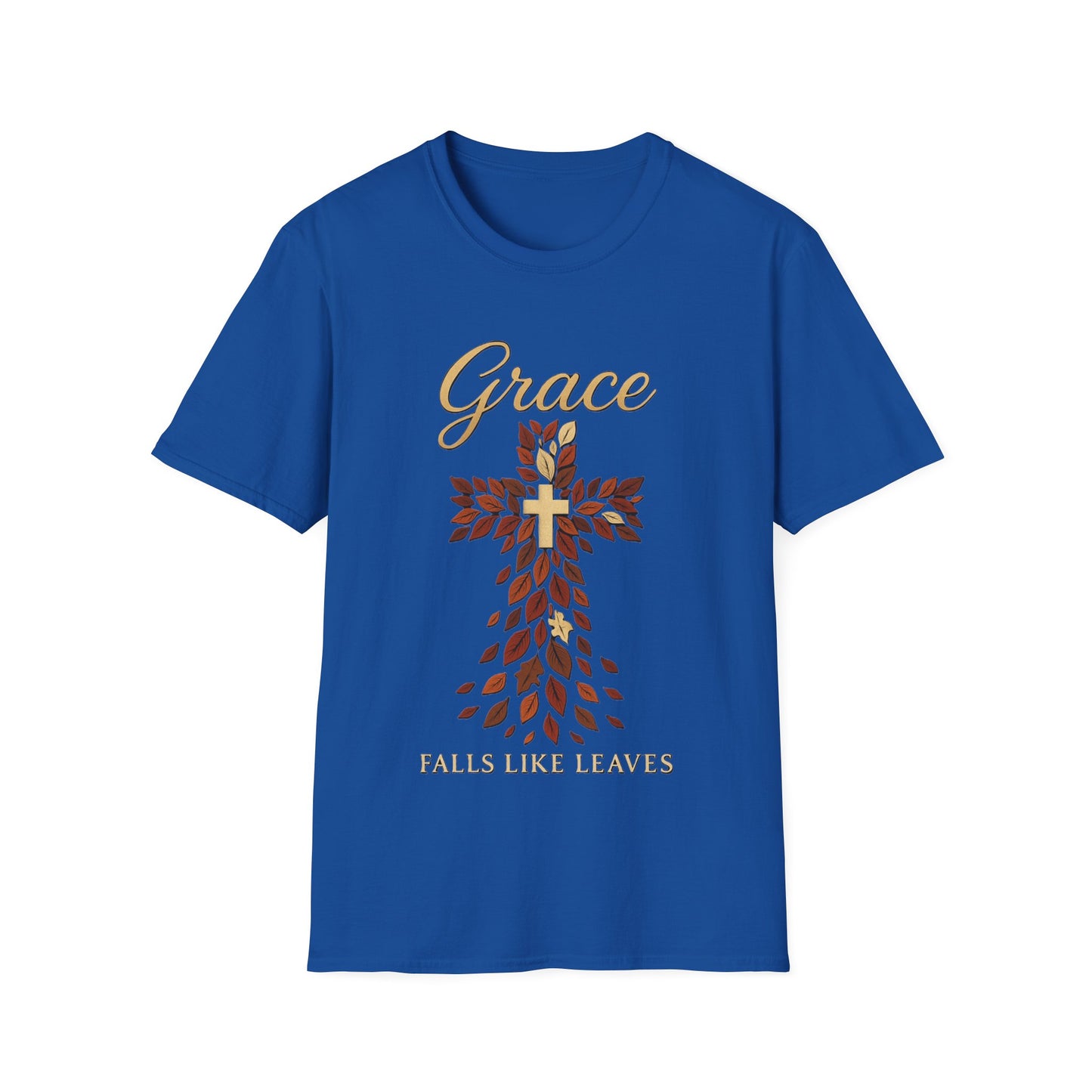 Grace Falls Like Leaves Christian Cross Shirt – Fall Faith T-Shirt