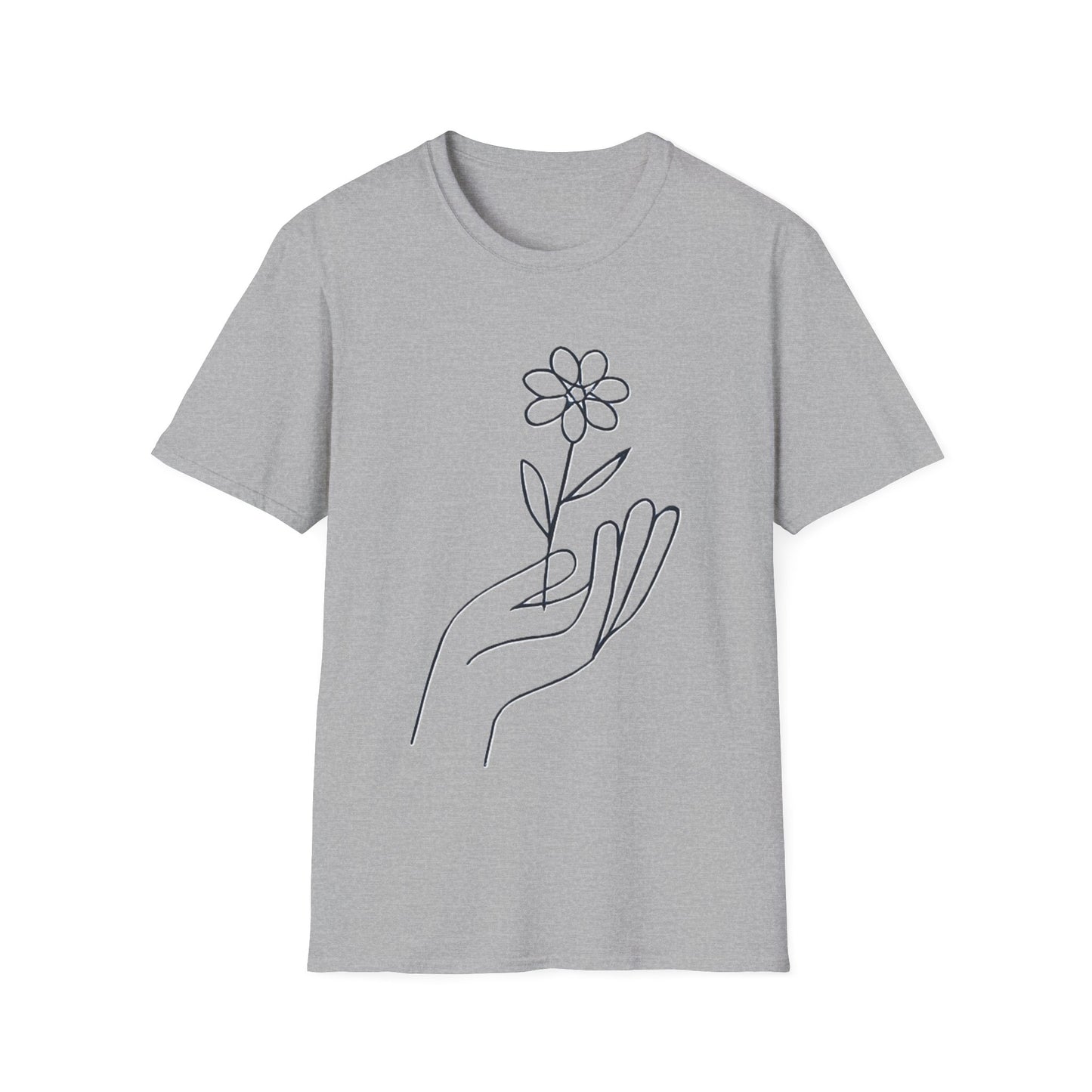 Gentle Care Flower Hand Line Art T-Shirt – Minimalist Kindness Tee  Alt title option: