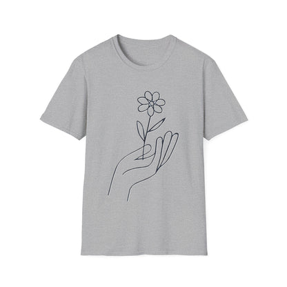 Gentle Care Flower Hand Line Art T-Shirt – Minimalist Kindness Tee  Alt title option: