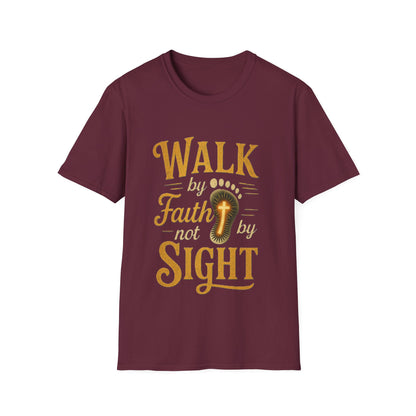 Walk by Faith T-Shirt – Inspirational Christian Shirt with Footprint & Cross Design