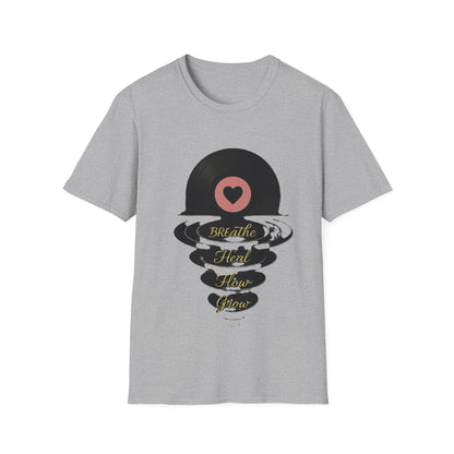 Breathe, Heal, How, Glow Shirt – Vinyl Record Design for Music and Healing Lovers