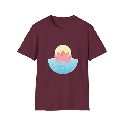 Lotus Flower T-Shirt – Tranquil Design with Water & Sun – Peace & Mindfulness Shirt
