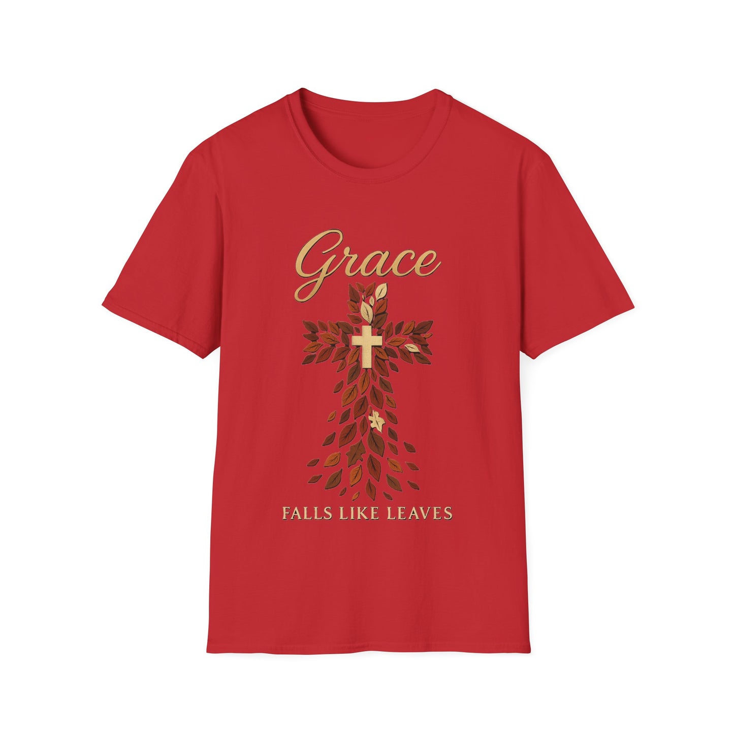 Grace Falls Like Leaves Christian Cross Shirt – Fall Faith T-Shirt