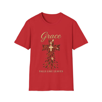 Grace Falls Like Leaves Christian Cross Shirt – Fall Faith T-Shirt