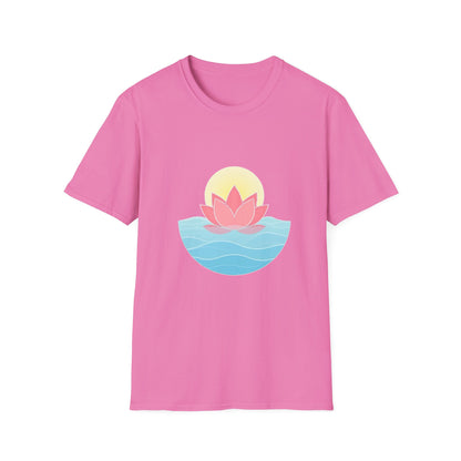 Lotus Flower T-Shirt – Tranquil Design with Water & Sun – Peace & Mindfulness Shirt