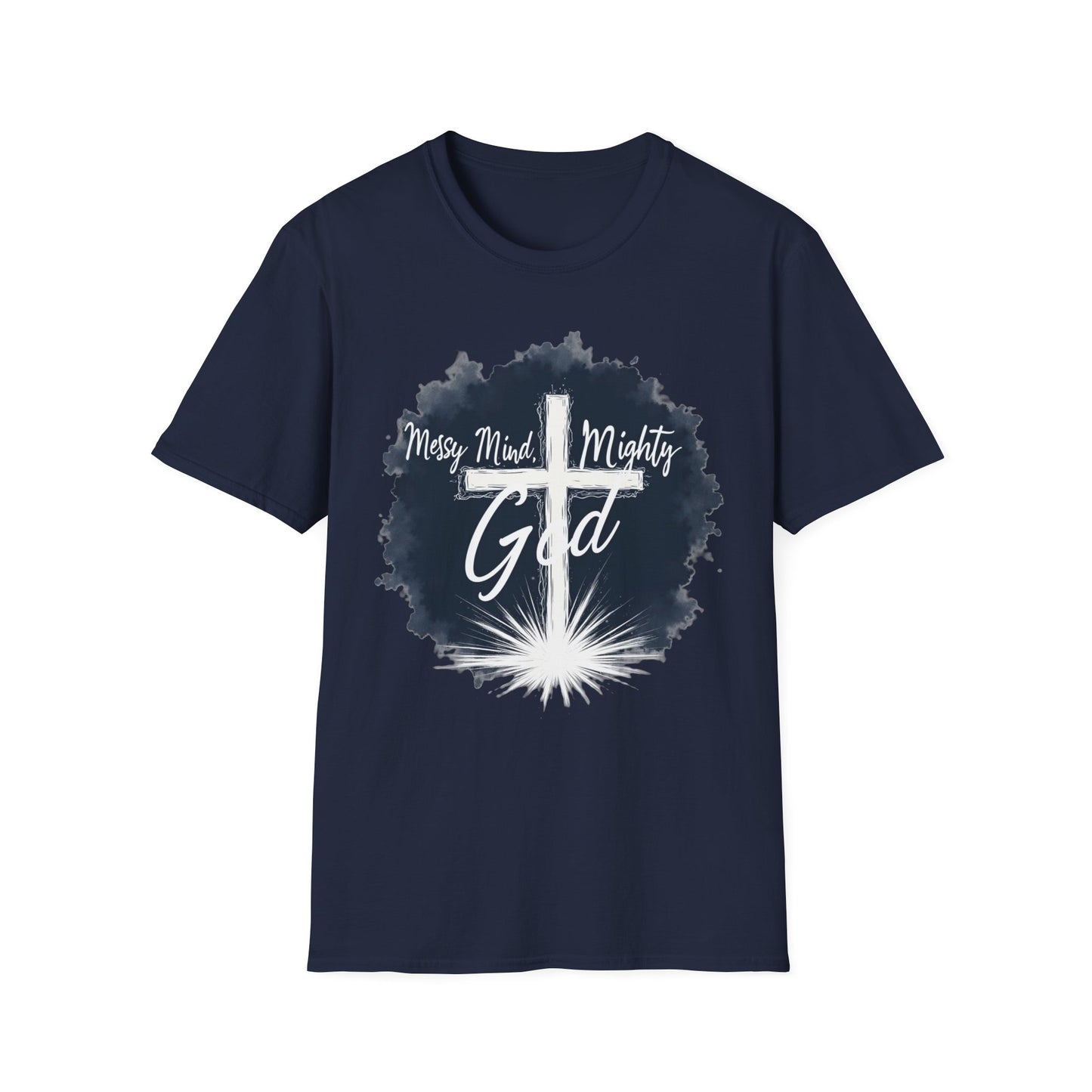 Messy Mind, Mighty God Shirt – Christian Faith T-Shirt with Cross & Empowering Message