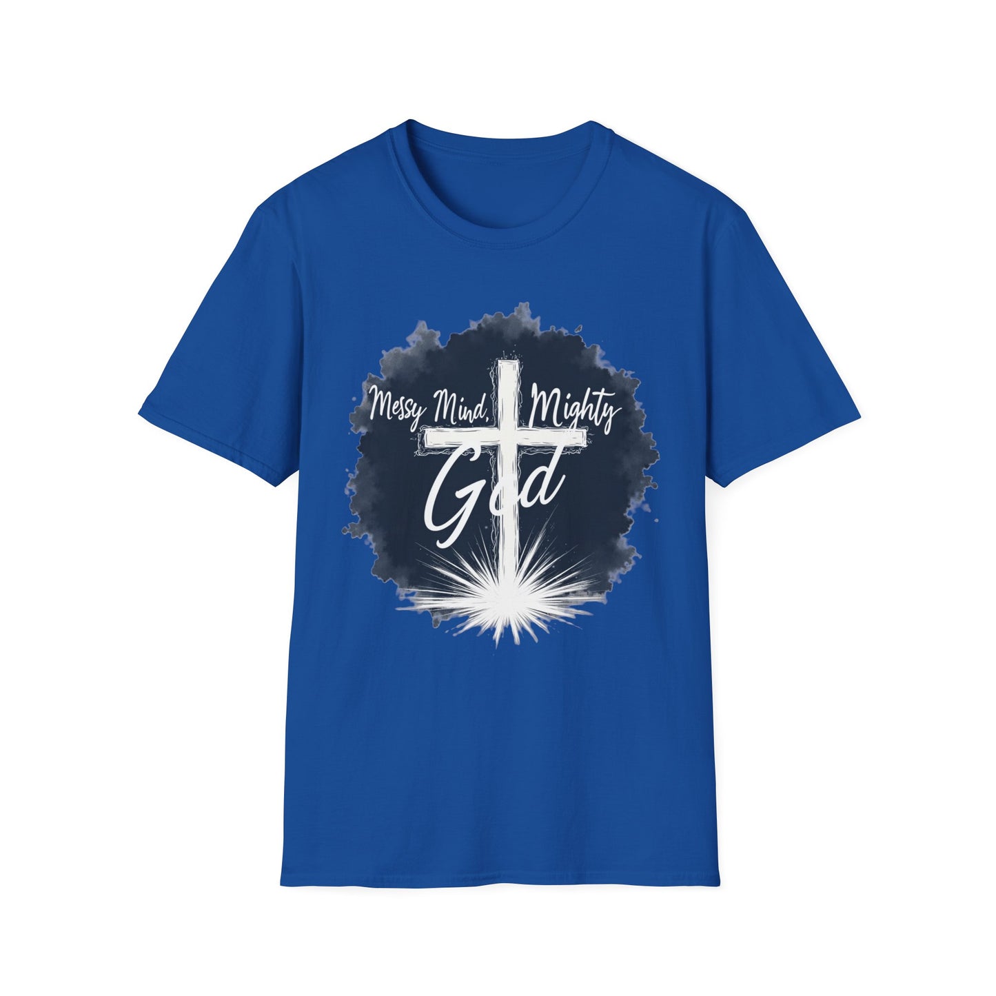 Messy Mind, Mighty God Shirt – Christian Faith T-Shirt with Cross & Empowering Message