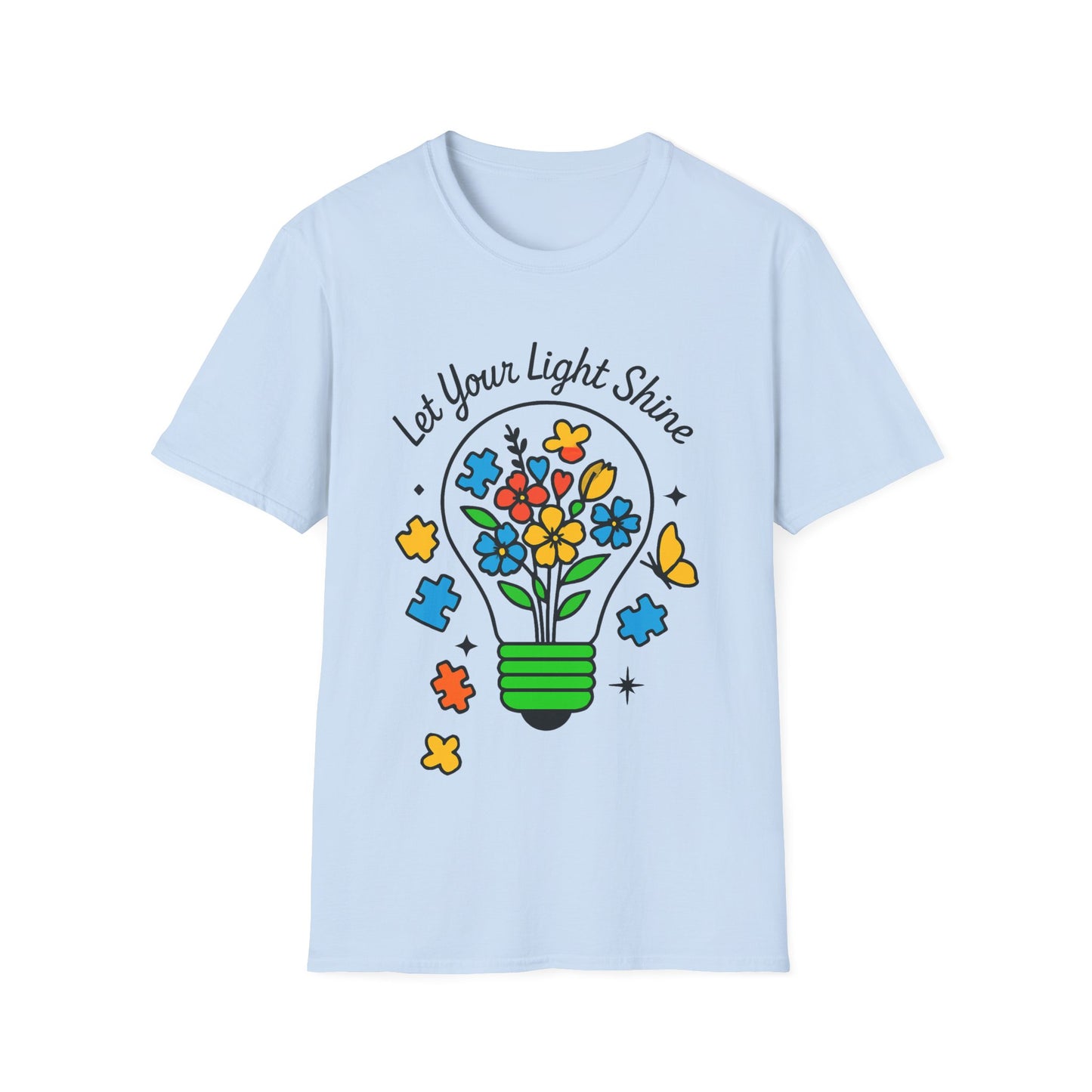 Let Your Light Shine Autism Acceptance T-Shirt – Inspirational Neurodiversity Tee