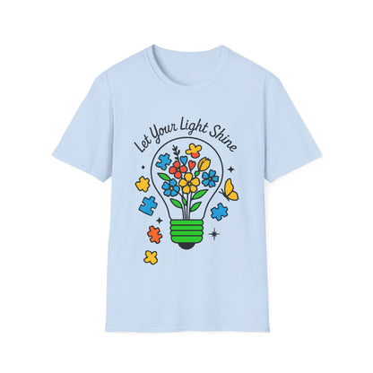 Let Your Light Shine Autism Acceptance T-Shirt – Inspirational Neurodiversity Tee