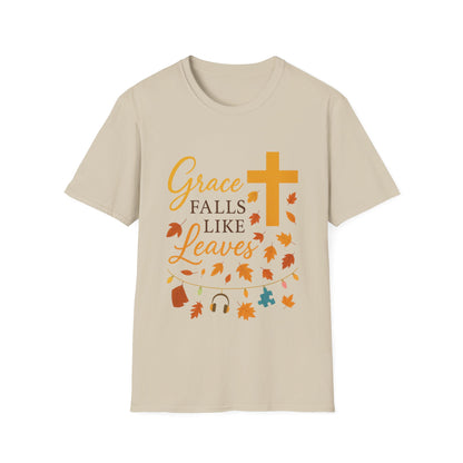 Grace Falls Like Leaves Christian Shirt – Fall Faith Cross T-Shirt