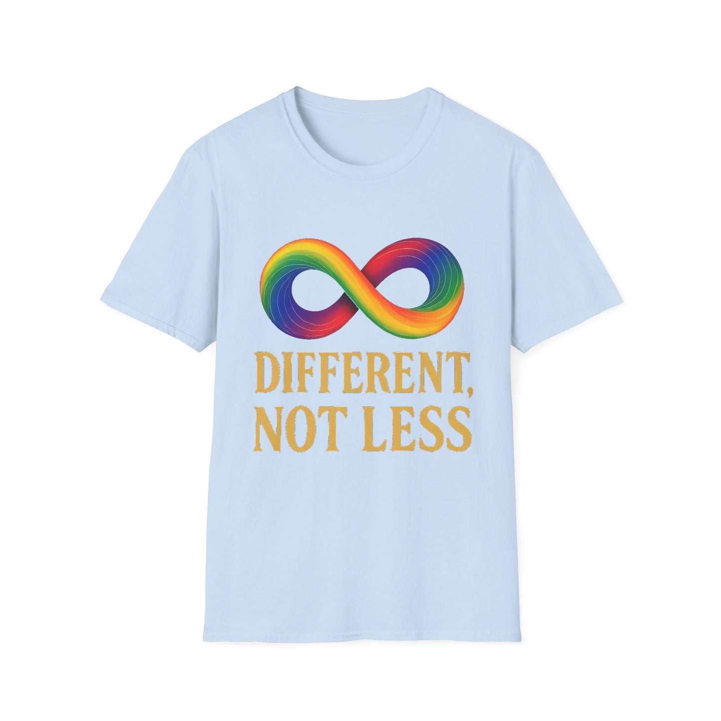 Different, Not Less Shirt – Rainbow Infinity Symbol T-Shirt for Autism Advocacy & Inclusion