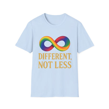 Different, Not Less Shirt – Rainbow Infinity Symbol T-Shirt for Autism Advocacy & Inclusion