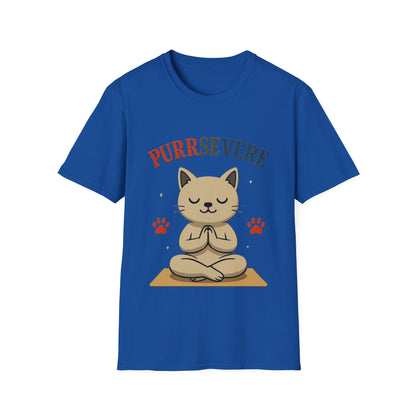 Purrsevere Cat Yoga T-Shirt – Funny Cat Pun Perseverance Tee