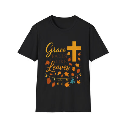 Grace Falls Like Leaves Christian Shirt – Fall Faith Cross T-Shirt