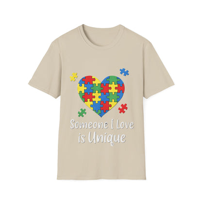 Autism Awareness T-Shirt – Someone I Love Is Unique Puzzle Heart Tee
