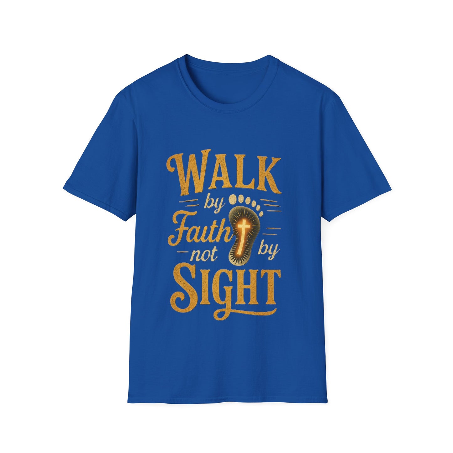 Walk by Faith T-Shirt – Inspirational Christian Shirt with Footprint & Cross Design