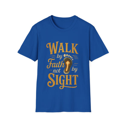 Walk by Faith T-Shirt – Inspirational Christian Shirt with Footprint & Cross Design