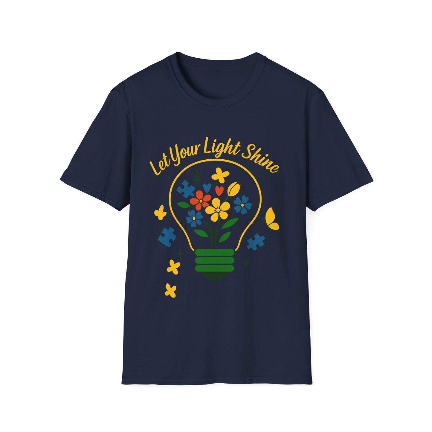 Let Your Light Shine Autism Acceptance T-Shirt – Inspirational Neurodiversity Tee
