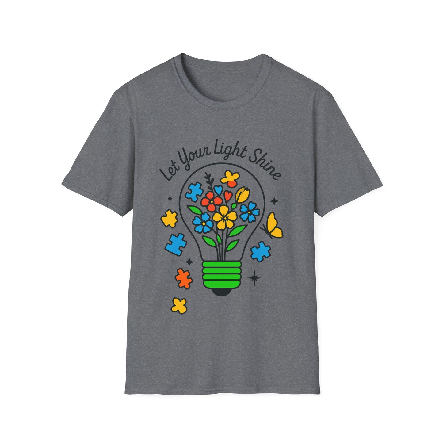 Let Your Light Shine Autism Acceptance T-Shirt – Inspirational Neurodiversity Tee