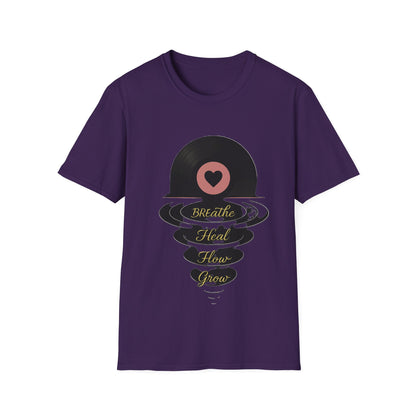 Breathe, Heal, How, Glow Shirt – Vinyl Record Design for Music and Healing Lovers