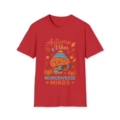 Autumn Vibes Neurodiverse Minds T-Shirt | Fall Brain Awareness Tee | Cozy Neurodivergent Aesthetic Shirt
