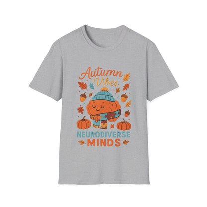 Autumn Vibes Neurodiverse Minds T-Shirt | Fall Brain Awareness Tee | Cozy Neurodivergent Aesthetic Shirt