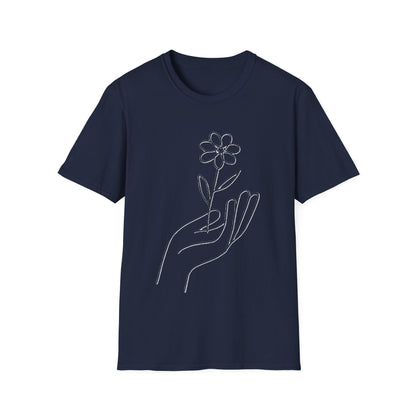 Gentle Care Flower Hand Line Art T-Shirt – Minimalist Kindness Tee  Alt title option: