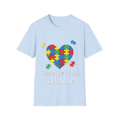 Autism Awareness T-Shirt – Someone I Love Is Unique Puzzle Heart Tee