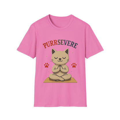 Purrsevere Cat Yoga T-Shirt – Funny Cat Pun Perseverance Tee