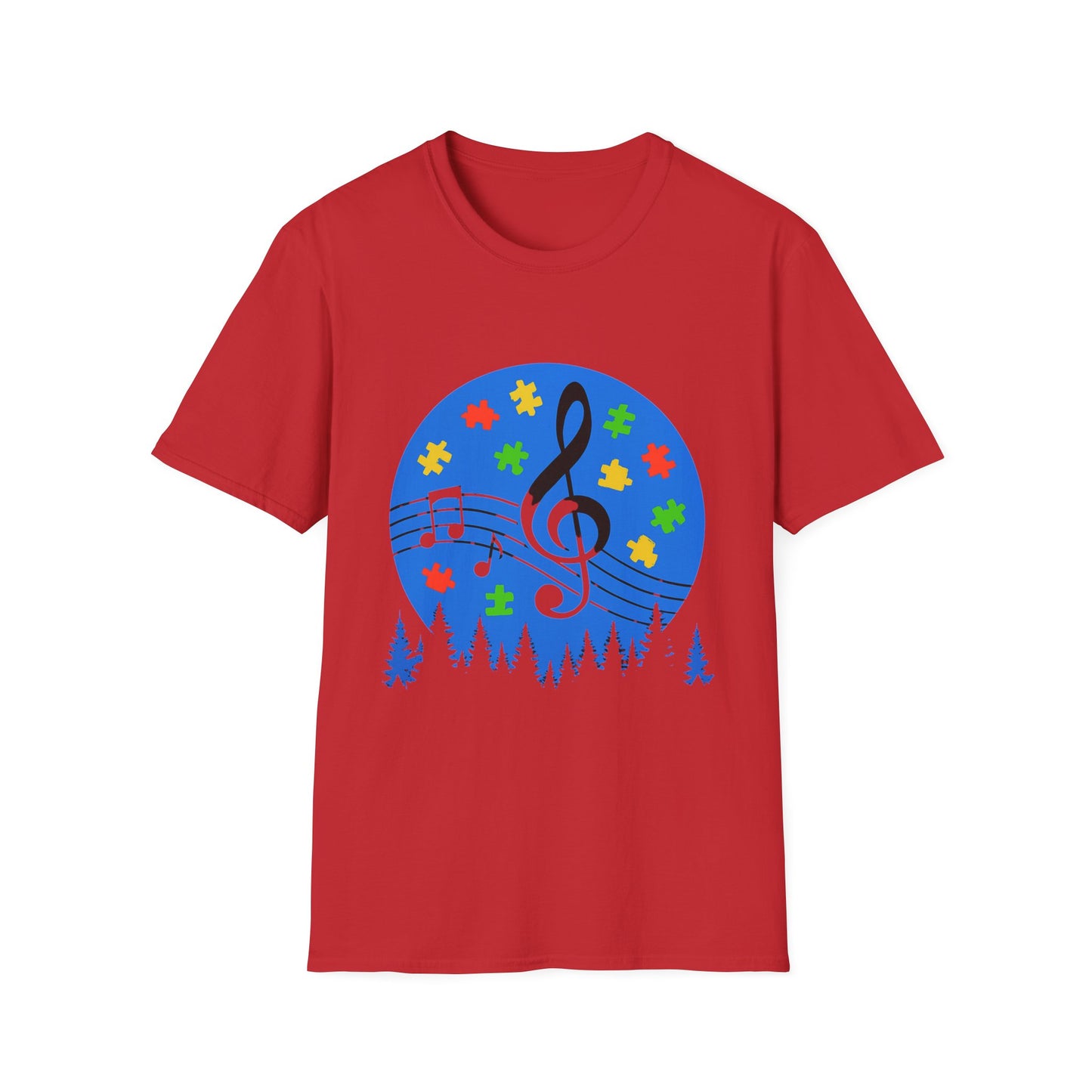 Autism Awareness Music T-Shirt – Puzzle Pieces & Musical Notes Tee