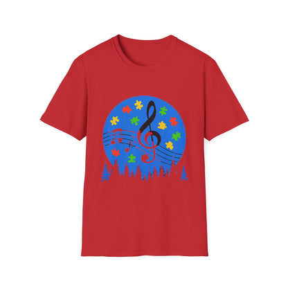 Autism Awareness Music T-Shirt – Puzzle Pieces & Musical Notes Tee