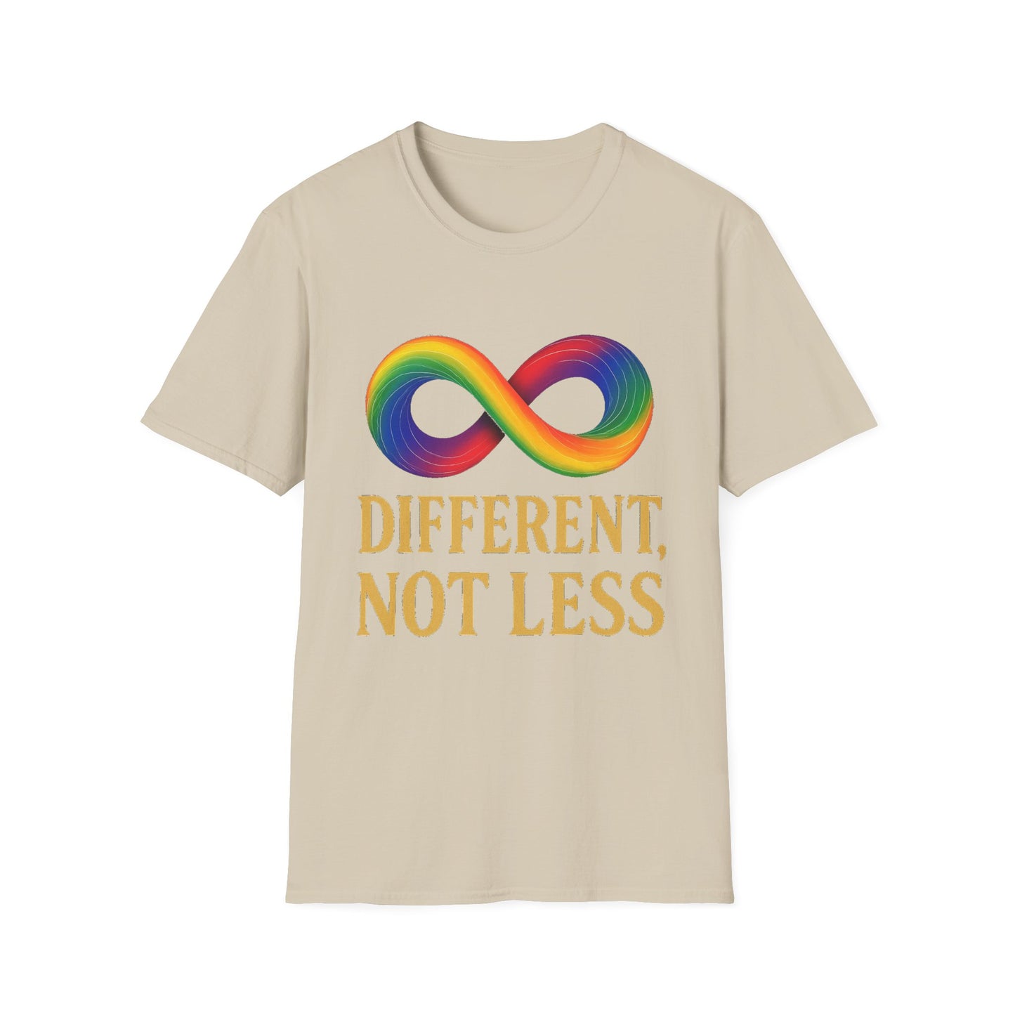 Different, Not Less Shirt – Rainbow Infinity Symbol T-Shirt for Autism Advocacy & Inclusion