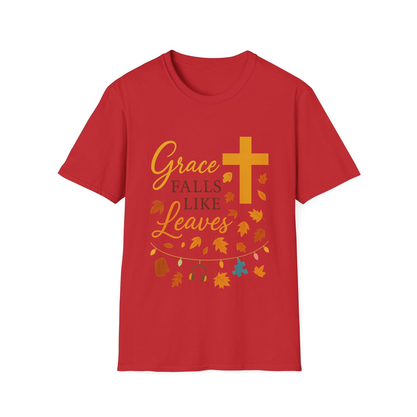 Grace Falls Like Leaves Christian Shirt – Fall Faith Cross T-Shirt