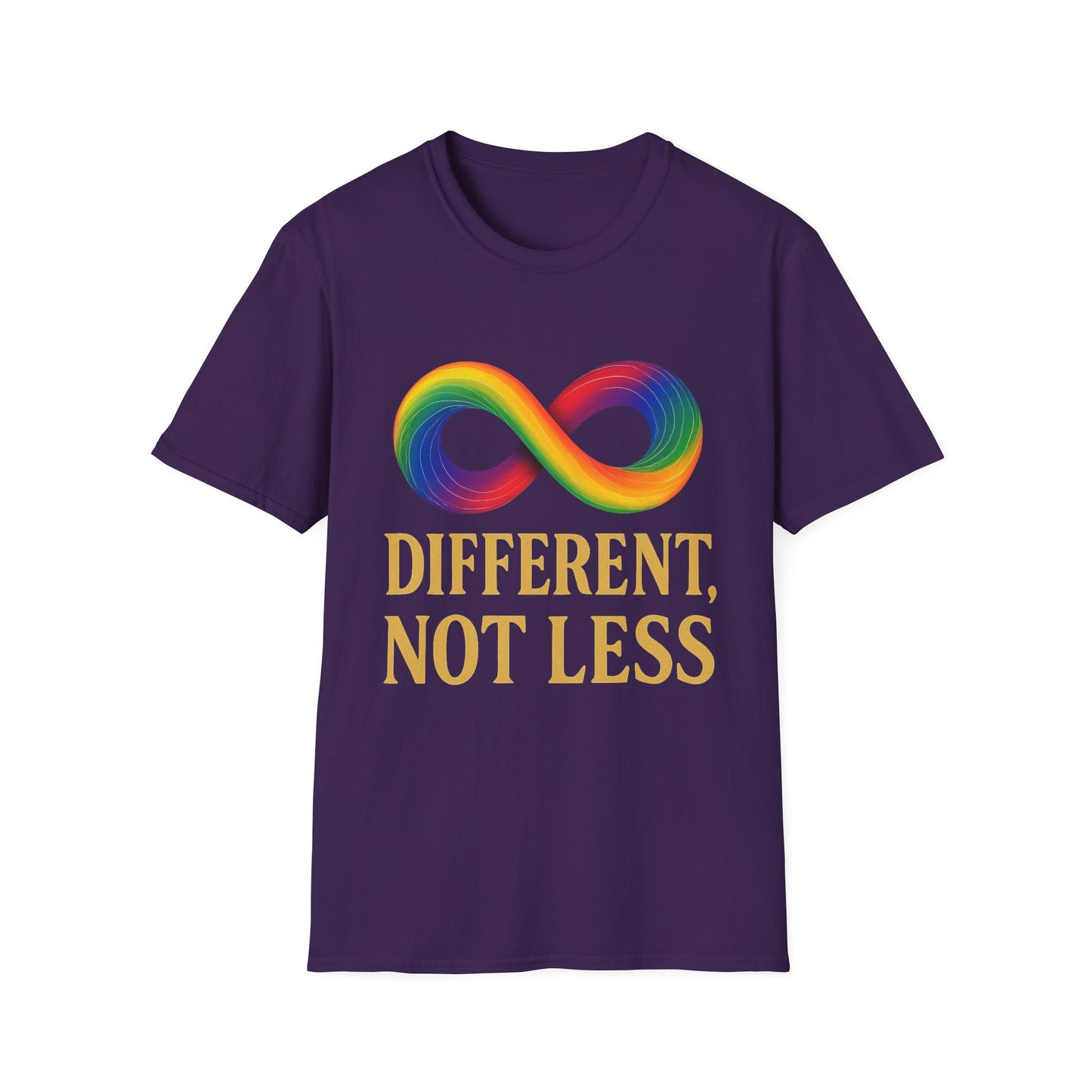 Different, Not Less Shirt – Rainbow Infinity Symbol T-Shirt for Autism Advocacy & Inclusion