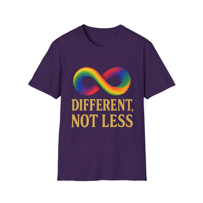 Different, Not Less Shirt – Rainbow Infinity Symbol T-Shirt for Autism Advocacy & Inclusion