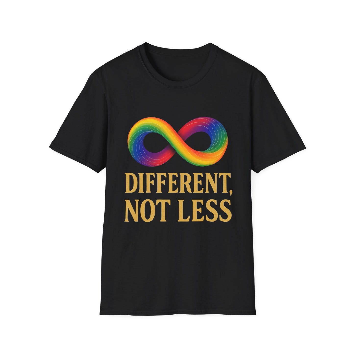 Different, Not Less Shirt – Rainbow Infinity Symbol T-Shirt for Autism Advocacy & Inclusion