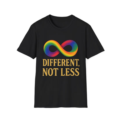 Different, Not Less Shirt – Rainbow Infinity Symbol T-Shirt for Autism Advocacy & Inclusion