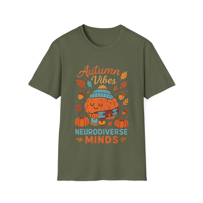 Autumn Vibes Neurodiverse Minds T-Shirt | Fall Brain Awareness Tee | Cozy Neurodivergent Aesthetic Shirt