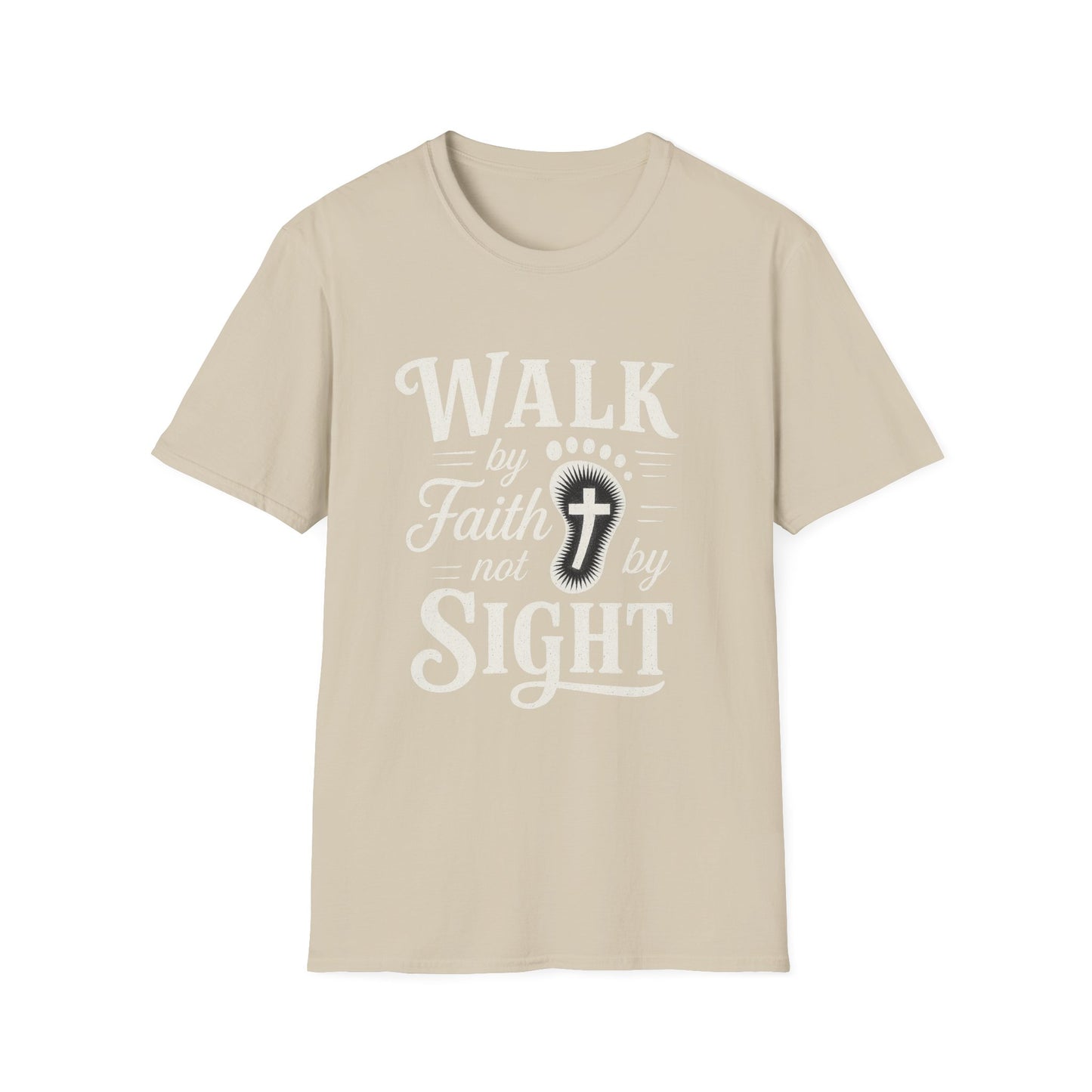 Walk by Faith T-Shirt – Inspirational Christian Shirt with Footprint & Cross Design