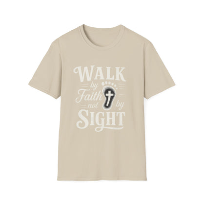 Walk by Faith T-Shirt – Inspirational Christian Shirt with Footprint & Cross Design