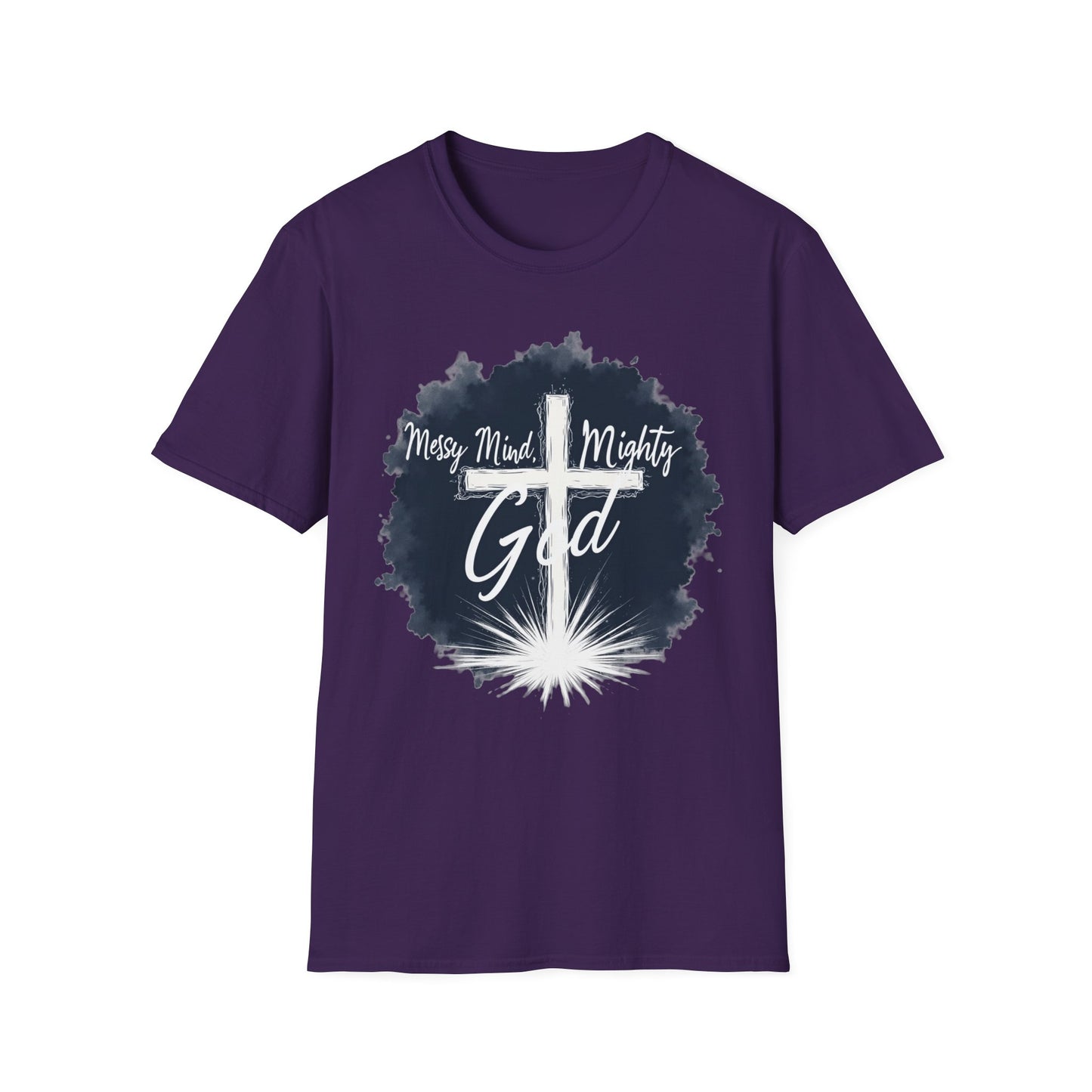 Messy Mind, Mighty God Shirt – Christian Faith T-Shirt with Cross & Empowering Message