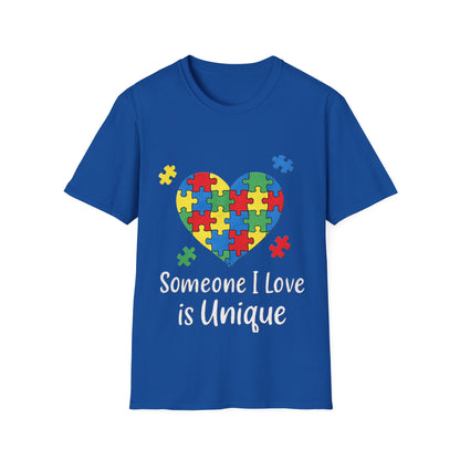Autism Awareness T-Shirt – Someone I Love Is Unique Puzzle Heart Tee