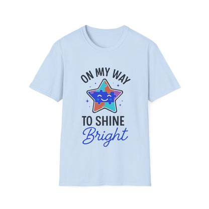 On My Way to Shine Bright Shirt – Autism Pride T-Shirt with Colorful Puzzle Star Design