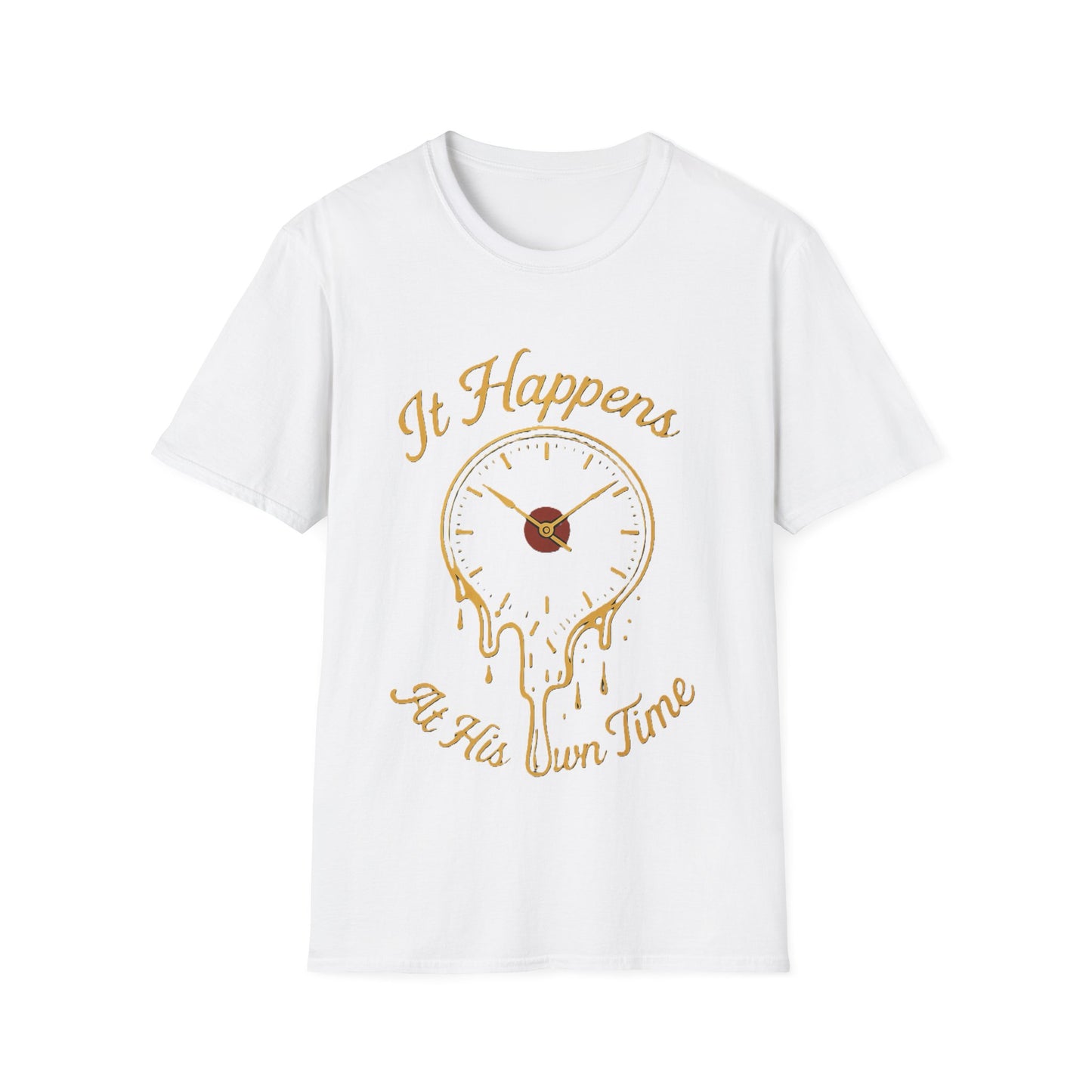 At His Own Time T-Shirt | Christian Faith Melting Clock Tee | Surrealist Spiritual Quote Graphic Shirt