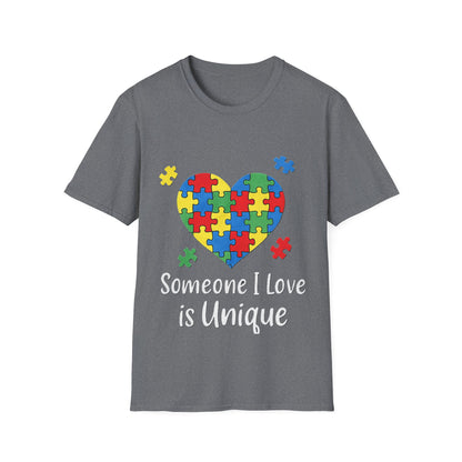 Autism Awareness T-Shirt – Someone I Love Is Unique Puzzle Heart Tee