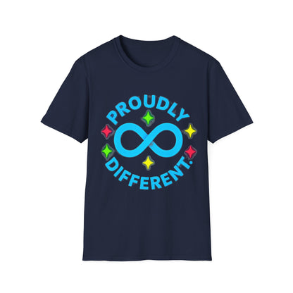 Proudly Different T-Shirt – Colorful Infinity Design for Empowerment