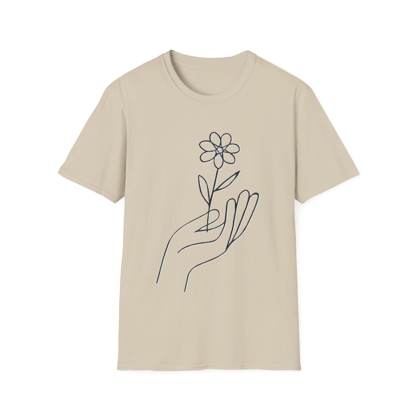 Gentle Care Flower Hand Line Art T-Shirt – Minimalist Kindness Tee  Alt title option: