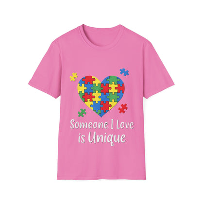 Autism Awareness T-Shirt – Someone I Love Is Unique Puzzle Heart Tee
